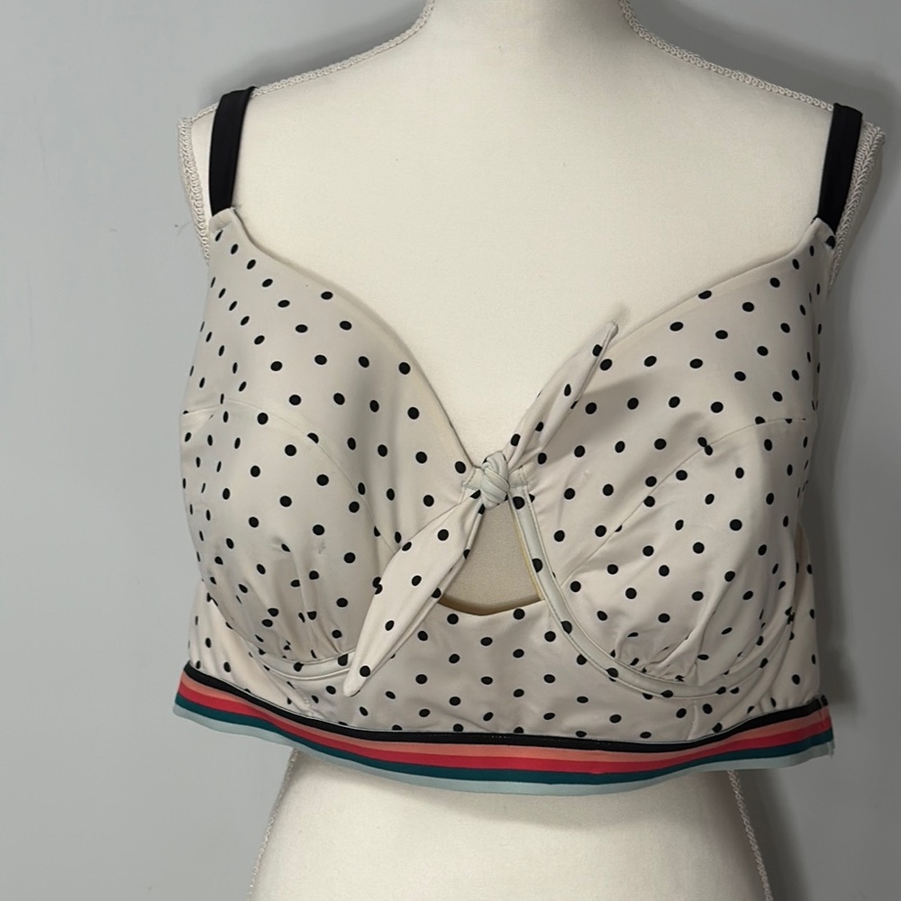 Cacique Polka Dot Bikini Top Stripe Bottom Plus Size 44 DDD